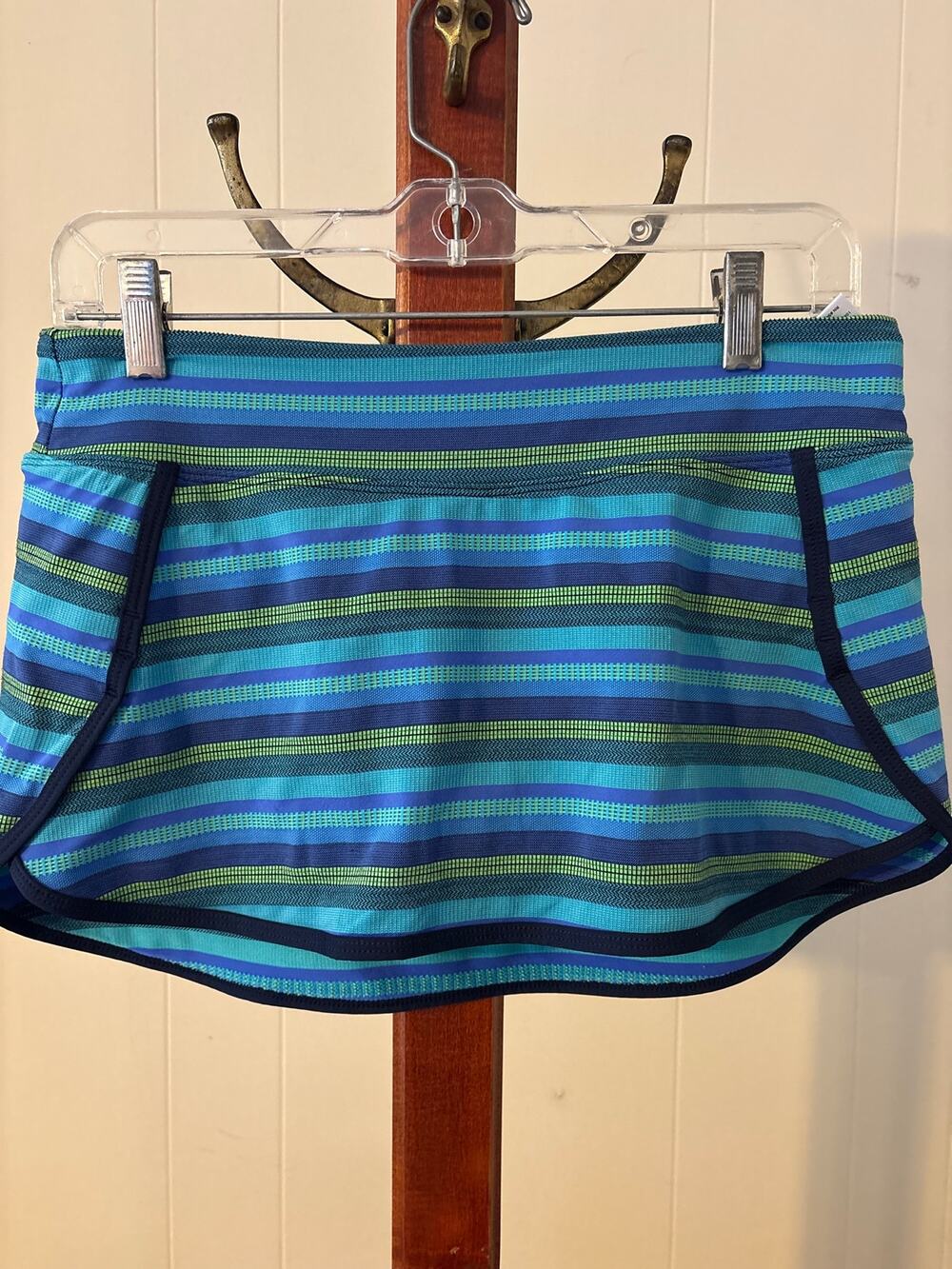 Athleta Tulum Swim Bottom Blue/Greem Stripes Sz Medium